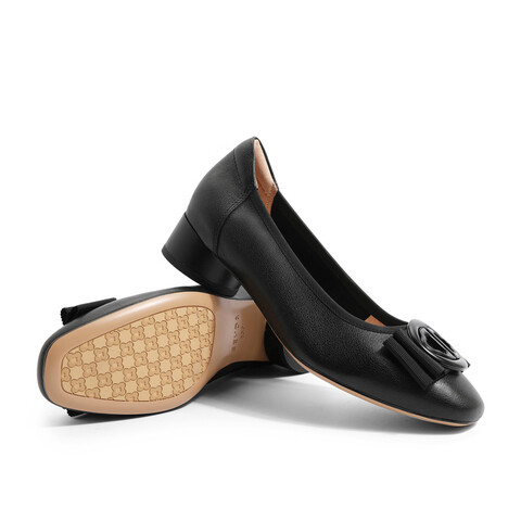 森达简约皮鞋女2023春新款商场同款通勤粗跟浅口单鞋4GA06AQ3