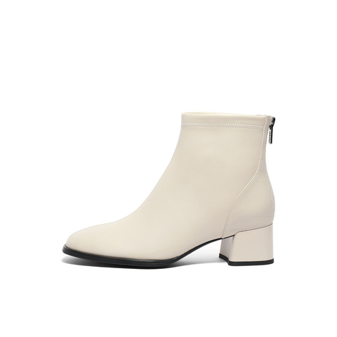 森达气质时装靴女2023冬季新款商场同款时尚粗跟显瘦短靴4MH4