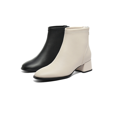 森达气质时装靴女2023冬季新款商场同款时尚粗跟显瘦短靴4MH4