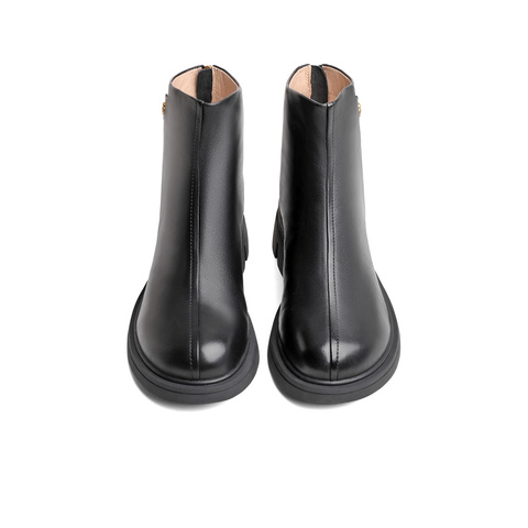 森达气质短靴女2023冬新商场同款石头纹粗跟后拉链时装靴4QN40DD3