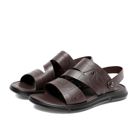 森达皮凉鞋男夏新商场同款沙滩休闲平底拖鞋男士1IE01BL3