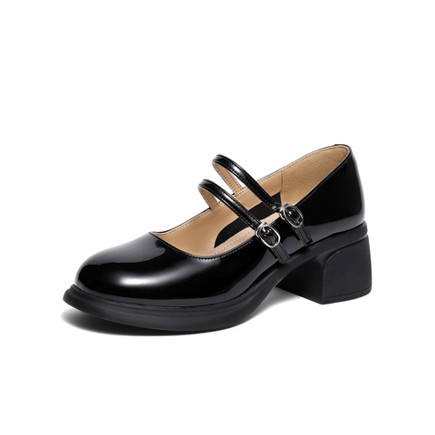 森达玛丽珍女秋季法式皮带扣粗跟浅口单鞋ZTC31CQ3