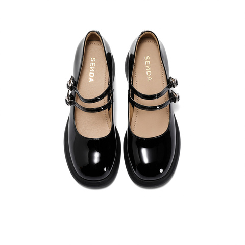 森达玛丽珍女秋季法式皮带扣粗跟浅口单鞋ZTC31CQ3