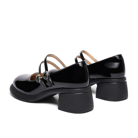 森达玛丽珍女秋季法式皮带扣粗跟浅口单鞋ZTC31CQ3