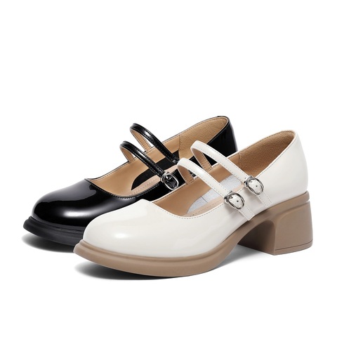 森达玛丽珍女秋季法式皮带扣粗跟浅口单鞋ZTC31CQ3