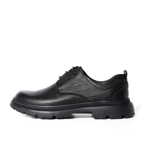 森达时尚休闲皮鞋男2024春新商场同款系带黑色单鞋1MY01AM4