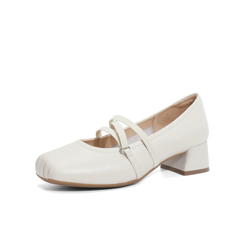 森达玛丽珍鞋女2024春新学院风芭蕾舞粗跟浅口单鞋ZTA26AQ4