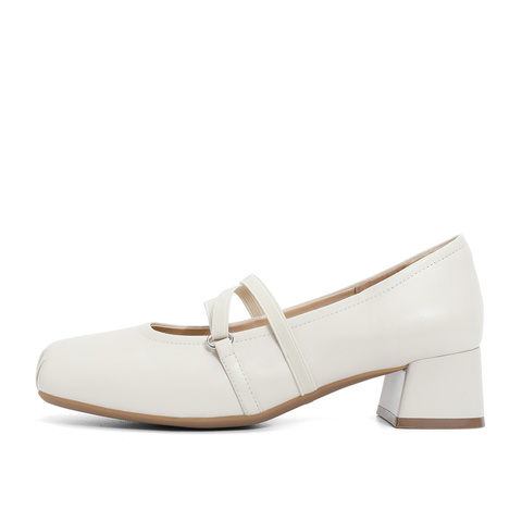 森达玛丽珍鞋女2024春新学院风芭蕾舞粗跟浅口单鞋ZTA26AQ4