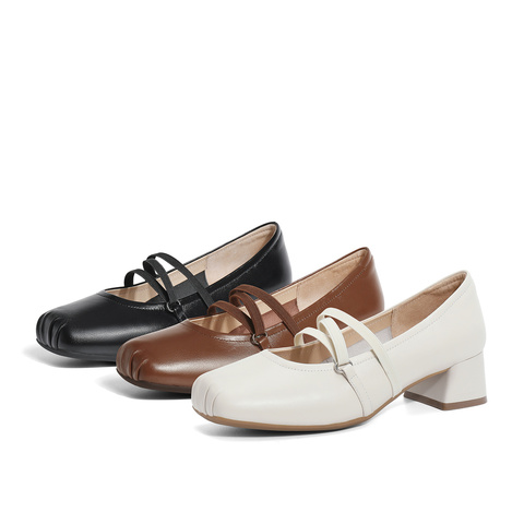 森达玛丽珍鞋女2024春新学院风芭蕾舞粗跟浅口单鞋ZTA26AQ4