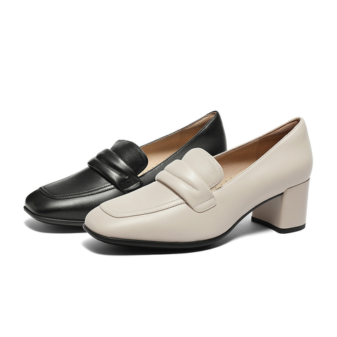 森达简约高跟单鞋女2024春新商场同款职场粗跟通勤鞋4XM22AA4