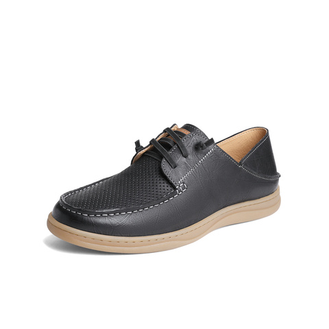 森达简约休闲皮鞋男2024夏新商场同款打孔舒适平底单鞋42811BM4