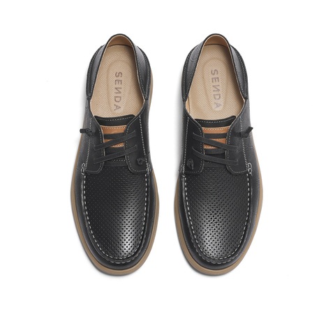 森达简约休闲皮鞋男2024夏新商场同款打孔舒适平底单鞋42811BM4