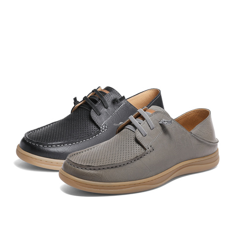 森达简约休闲皮鞋男2024夏新商场同款打孔舒适平底单鞋42811BM4