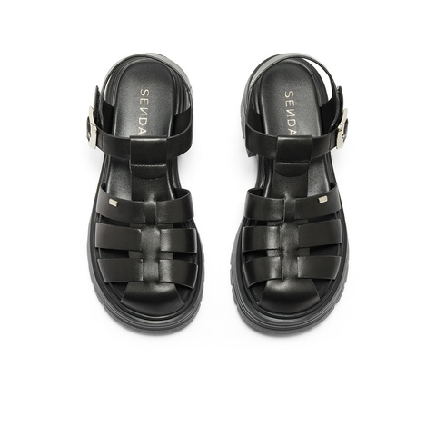 森达罗马凉鞋女款2024新款夏商场同款复古粗跟猪笼鞋XAX01BL4