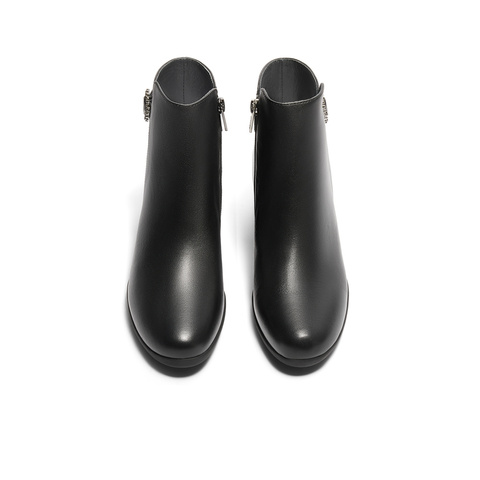 森达时装靴女子年冬商场同款通勤粗跟短皮靴XDY01DD4