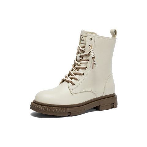 森达马丁靴女款2024冬新款商场同款时尚机车风中筒皮靴XEC01DZ4