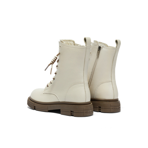 森达马丁靴女款2024冬新款商场同款时尚机车风中筒皮靴XEC01DZ4