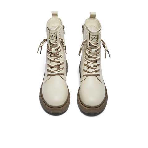 森达马丁靴女款2024冬新款商场同款时尚机车风中筒皮靴XEC01DZ4