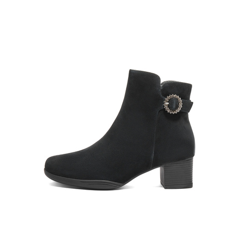 森达时装靴女子2024年冬季新款商场同款通勤粗跟短靴XDY02DD4