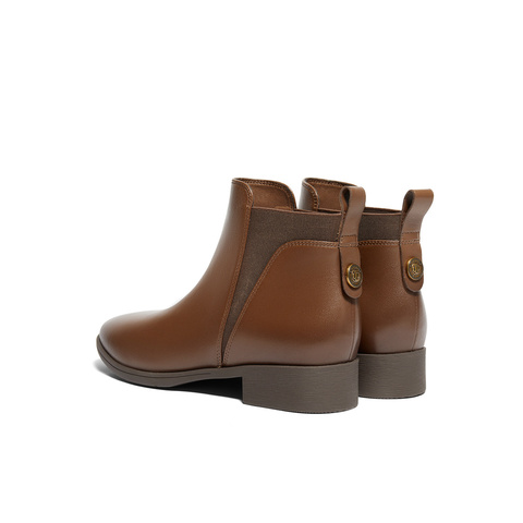 森达时装靴女2024年冬季新款商场同款简约通勤舒适短皮靴4T6B7DD4