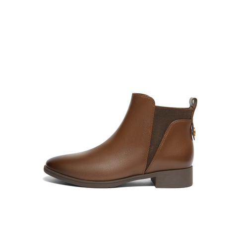 森达时装靴女2024年冬季新款商场同款简约通勤舒适短皮靴4T6B7DD4