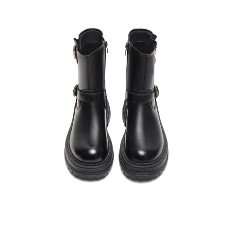 森达时装靴女款冬复古机车风厚底休闲中筒靴ZTE28DZ4