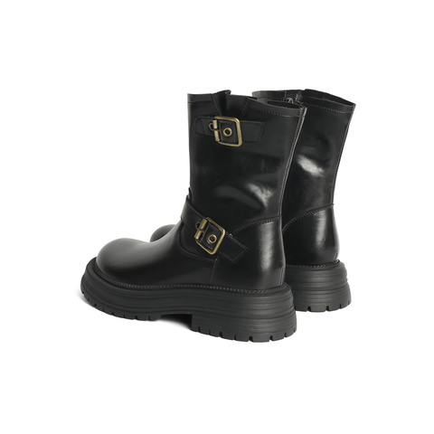 森达时装靴女款冬复古机车风厚底休闲中筒靴ZTE28DZ4