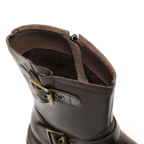 森达时装靴女款冬复古机车风厚底休闲中筒靴ZTE28DZ4