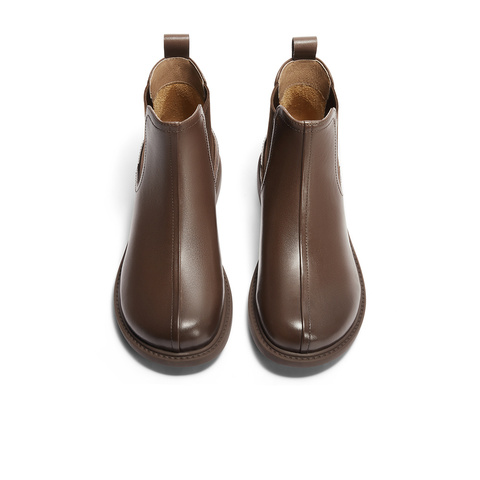 森达切尔西靴女款2024冬季新商场同款显瘦平跟休闲短皮靴XER01DD4