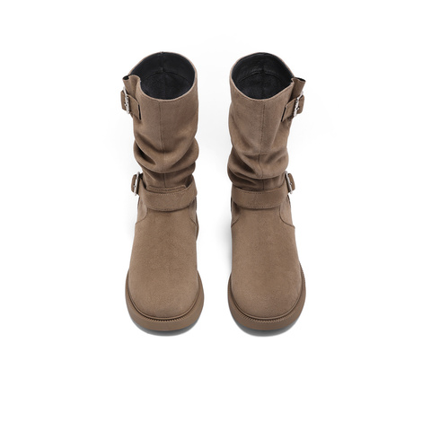 森达骑士靴女款冬新复古西部机车风户外休闲中高靴ZTE42DS4