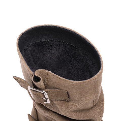 森达骑士靴女款冬新复古西部机车风户外休闲中高靴ZTE42DS4