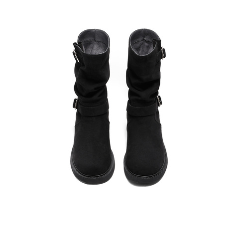 森达骑士靴女款冬新复古西部机车风户外休闲中高靴ZTE42DS4