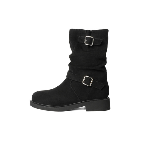 森达骑士靴女款冬新复古西部机车风户外休闲中高靴ZTE42DS4