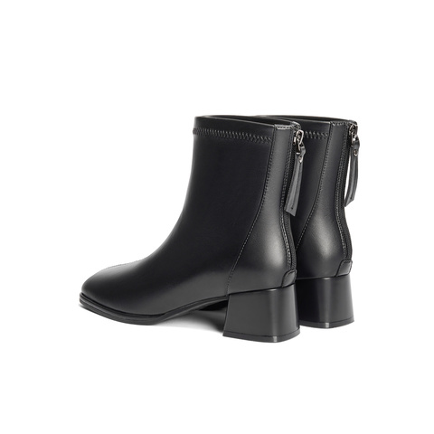 森达弹力靴女款2024冬季新款商场同款气质显瘦粗跟短靴XDX01DD4