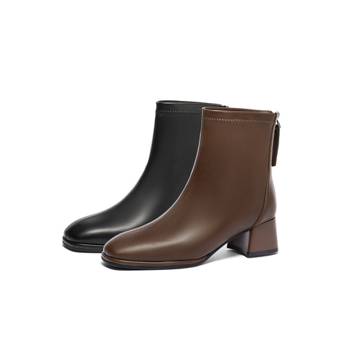 森达弹力靴女款2024冬季新款商场同款气质显瘦粗跟短靴XDX01DD4