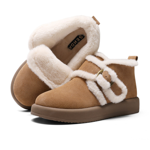 森达雪地靴女子2024年冬季新款商场同款保暖绒毛短靴XLG01DD4