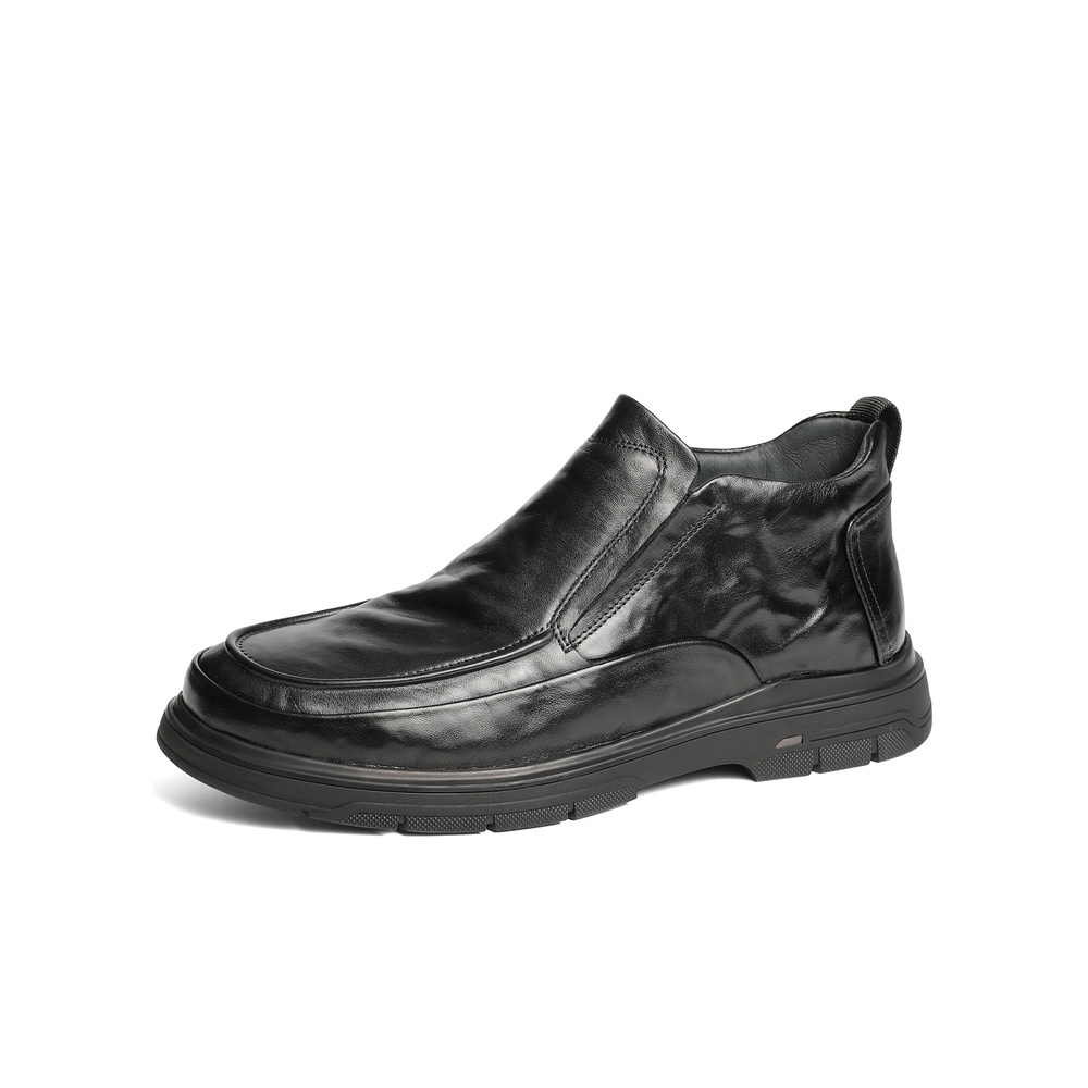 森达休闲皮鞋男2024冬季新款舒适保暖套脚复古休闲鞋JDZ12DM4