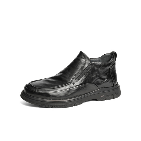 森达休闲皮鞋男2024冬季新款舒适保暖套脚复古休闲鞋JDZ12DM4