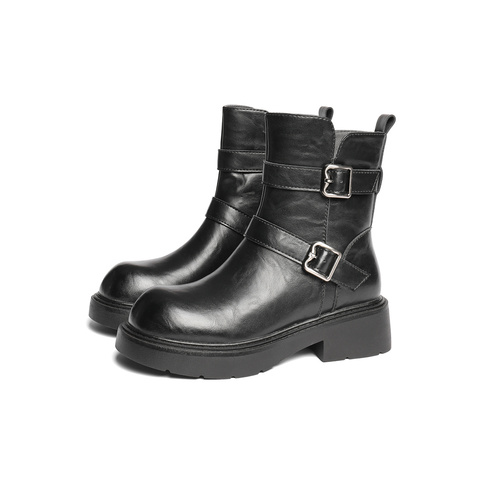 森达骑士靴女款冬新商场同款皮带扣户外休闲短靴XLQ01DZ4