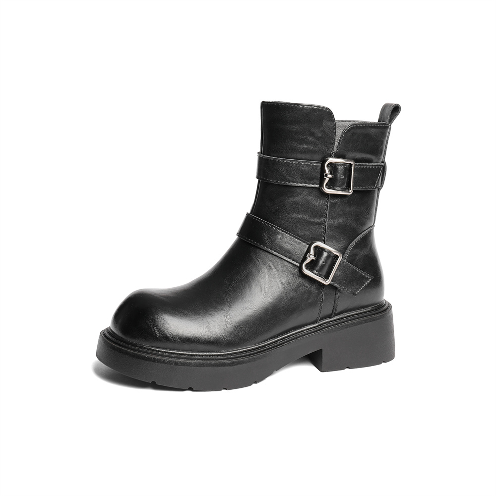 森达骑士靴女款冬新商场同款皮带扣户外休闲短靴XLQ01DZ4