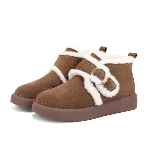 森达雪地靴女子2024年冬季新款商场同款保暖绒毛短靴XLG01DD4