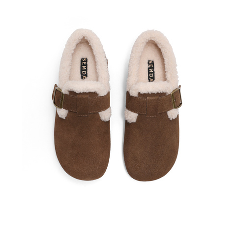 森达毛毛鞋女款2025春新商场同款保暖绒毛休闲勃肯鞋XJW01AM5