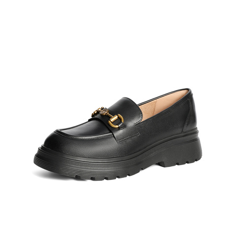 森达黑金乐福鞋女款2025春新商场同款通勤马衔扣厚底单鞋4GC28AA5