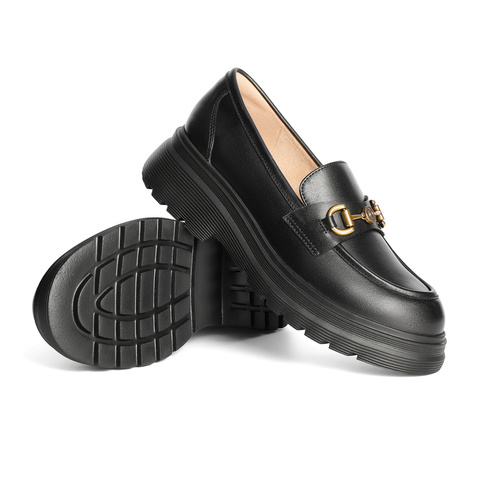 森达黑金乐福鞋女款2025春新商场同款通勤马衔扣厚底单鞋4GC28AA5