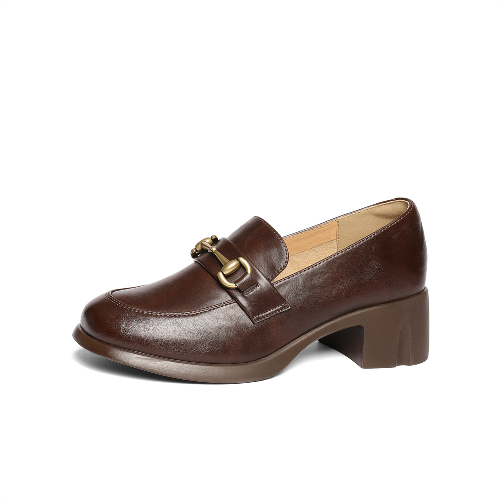 森达乐福鞋女款2025春新商场同款通勤马衔扣粗跟单鞋XLS01AA5