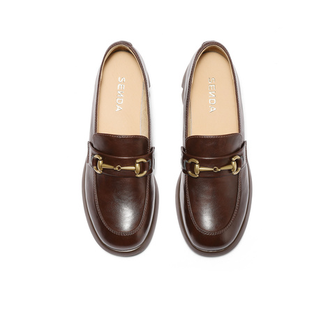 森达乐福鞋女款2025春新商场同款通勤马衔扣粗跟单鞋XLS01AA5