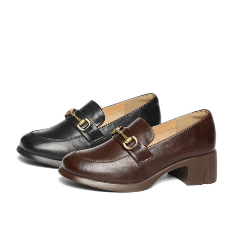 森达乐福鞋女款2025春新商场同款通勤马衔扣粗跟单鞋XLS01AA5