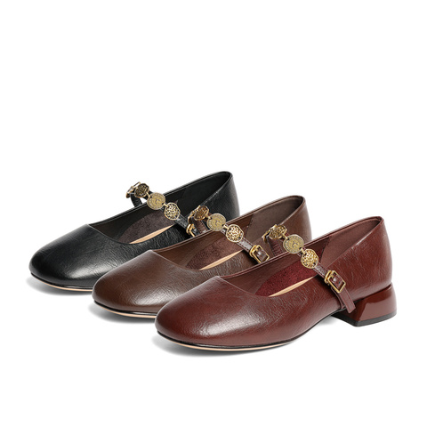 森达玛丽珍鞋女款2025春季新款潮流粗跟浅口单鞋ZTF61AQ5