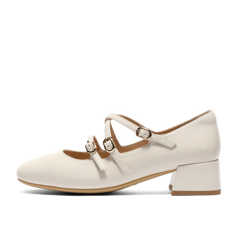 森达玛丽珍女款2025春新气质法式芭蕾粗跟浅口单鞋ZTF73AQ5