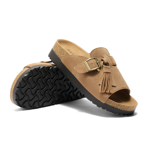 森达勃肯鞋女2025夏季新款流苏厚底外穿休闲凉拖鞋ZTG46BT5